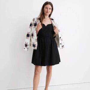 madewell poplin puff sleeve mini dress - black